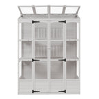TOPMAX Fir Wood Walk-In Greenhouse with Skylights & Folding Shelves