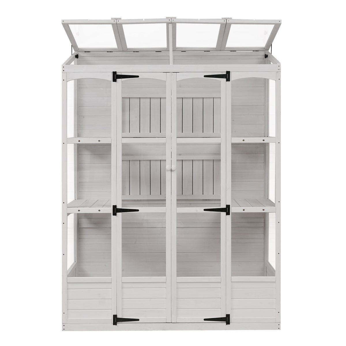 TOPMAX Fir Wood Walk-In Greenhouse with Skylights & Folding Shelves
