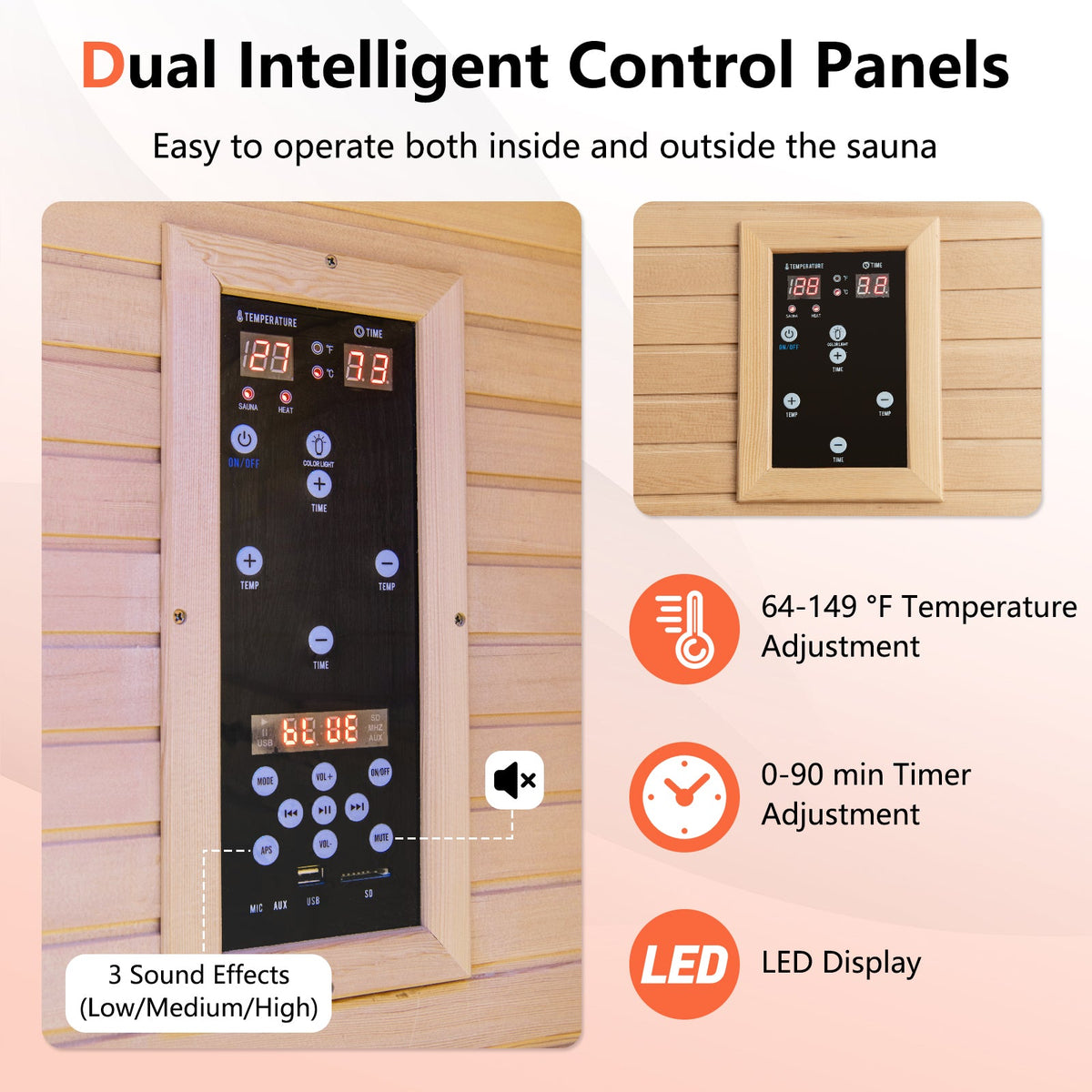 2-Person Canadian Hemlock Far Infrared Sauna with Red Light Therapy