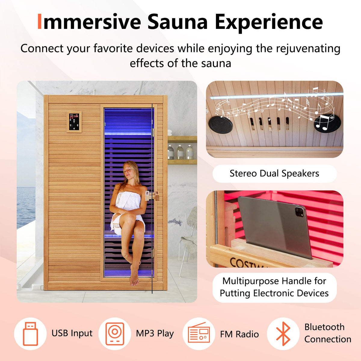 2-Person Canadian Hemlock Far Infrared Sauna with Red Light Therapy