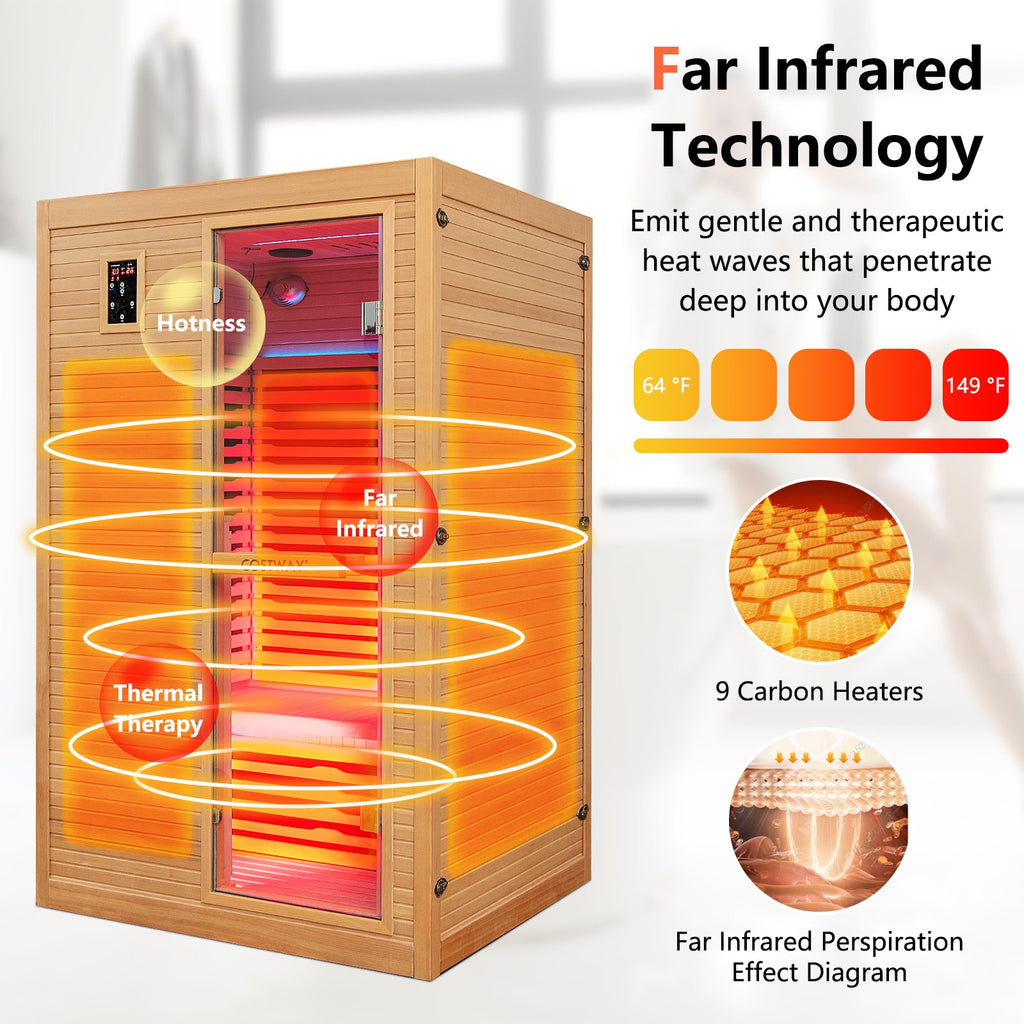 2-Person Canadian Hemlock Far Infrared Sauna with Red Light Therapy