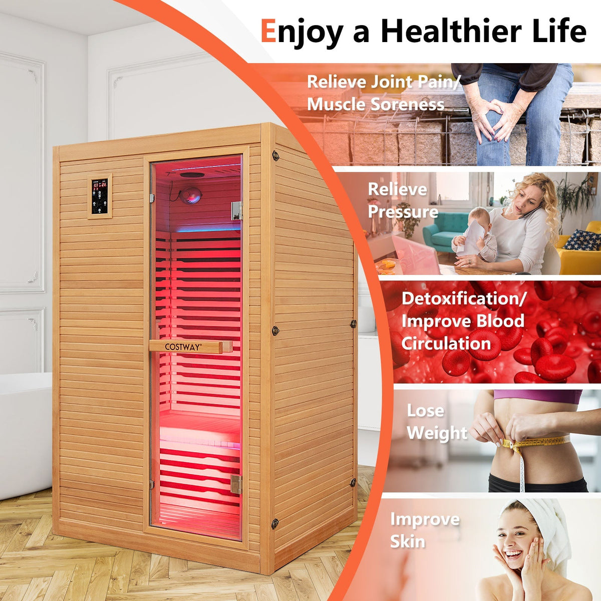 2-Person Canadian Hemlock Far Infrared Sauna with Red Light Therapy
