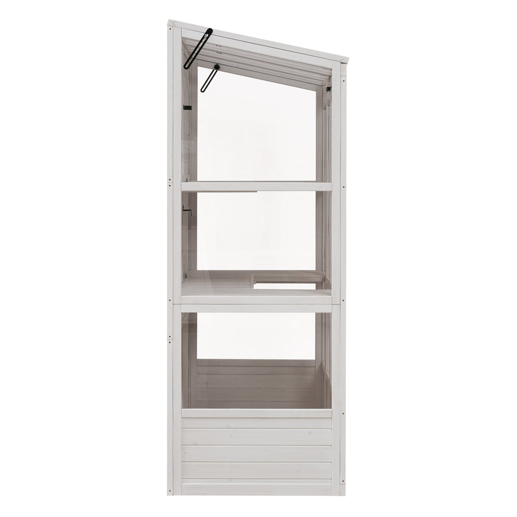 TOPMAX Fir Wood Walk-In Greenhouse with Skylights & Folding Shelves