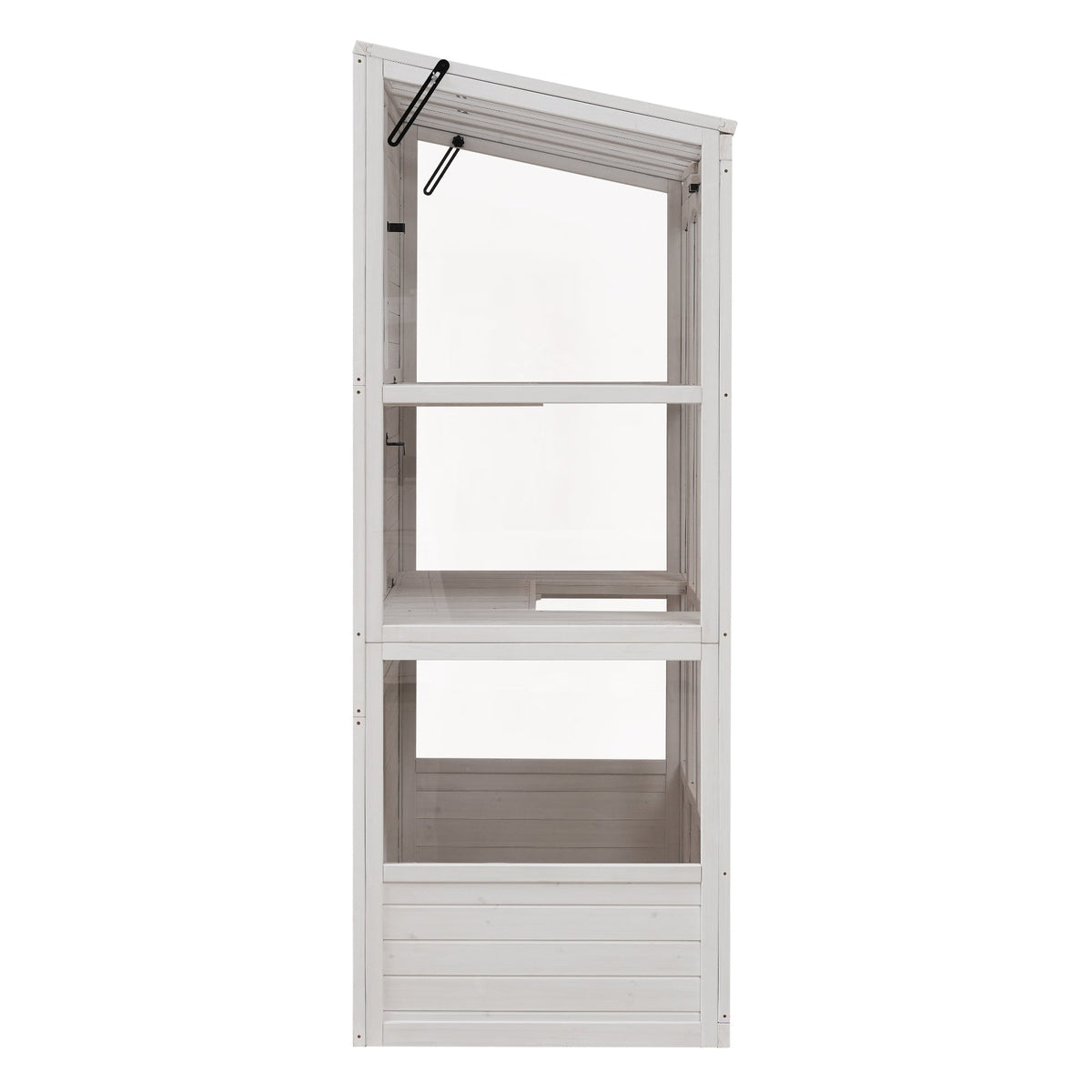 TOPMAX Fir Wood Walk-In Greenhouse with Skylights & Folding Shelves