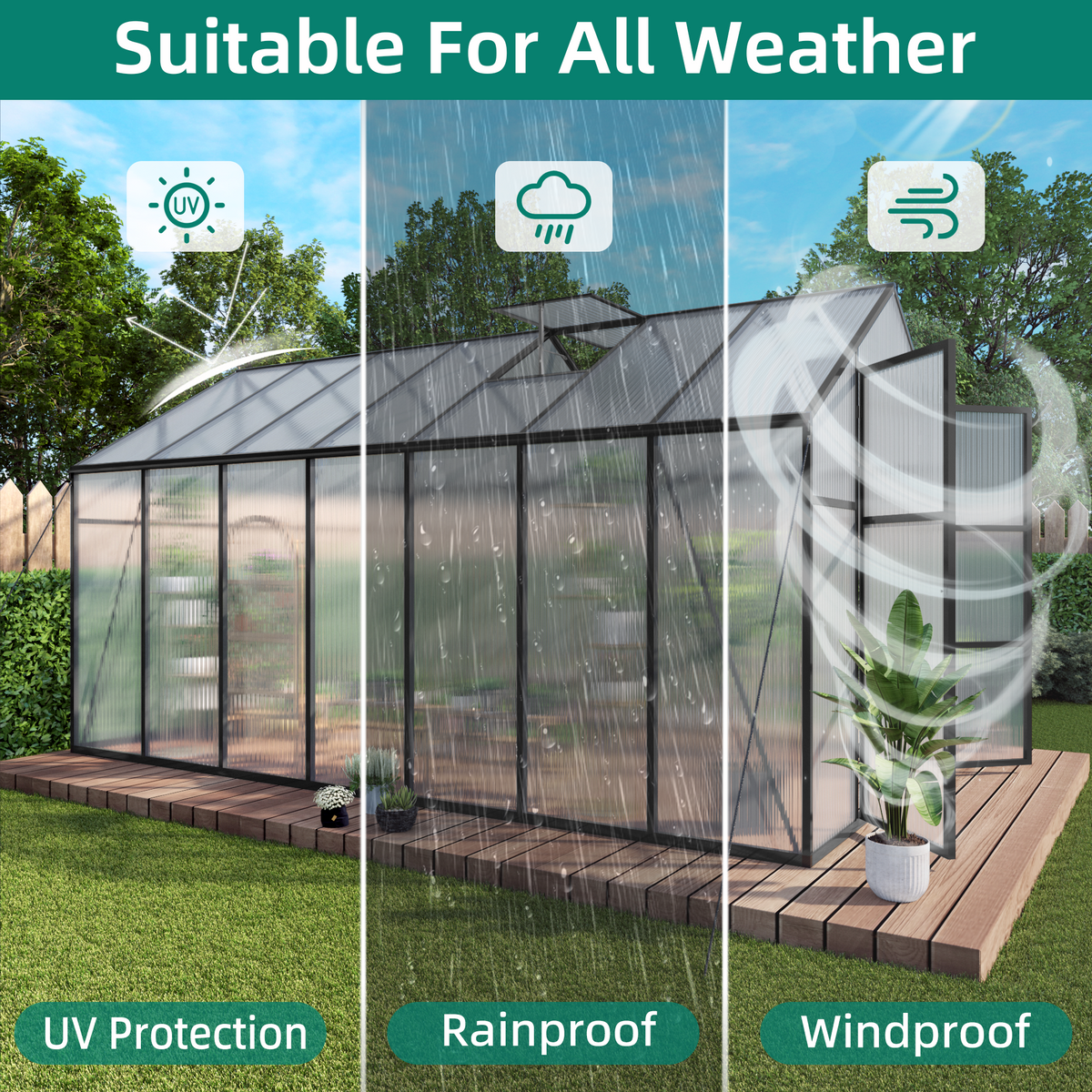 8' × 14' Aluminum Greenhouse with Polycarbonate Panels