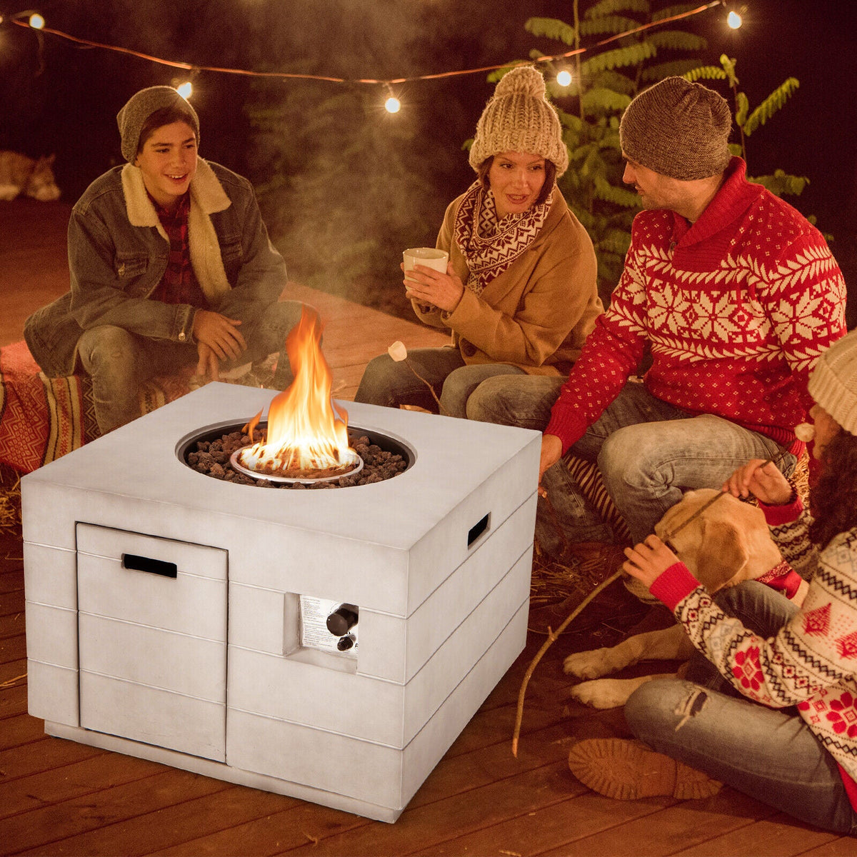 34" Square Propane Fire Pit Table with Lava Rocks – Gray