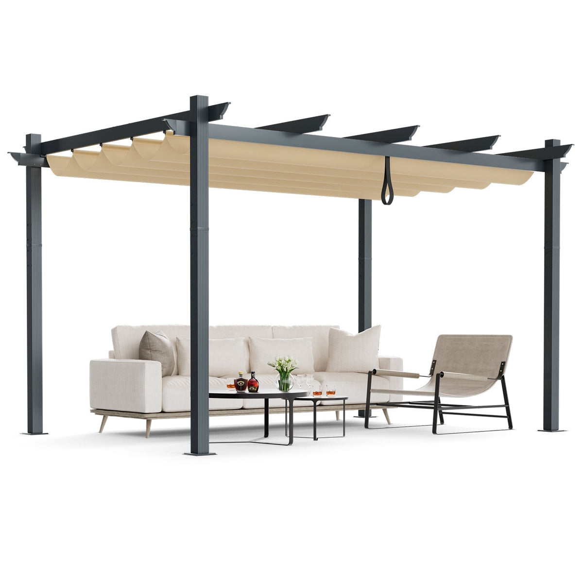 10' × 13' Aluminum Pergola with Retractable Canopy