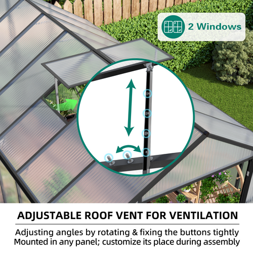 8' × 14' Aluminum Greenhouse with Polycarbonate Panels