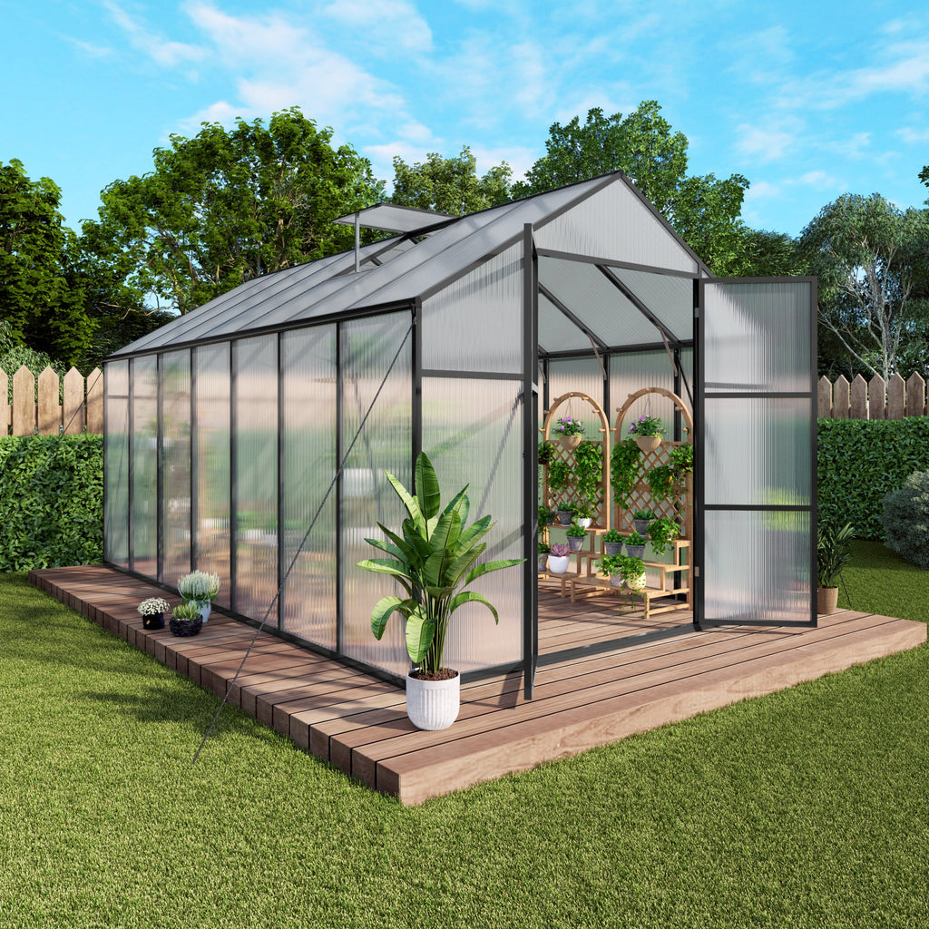 8' × 14' Aluminum Greenhouse with Polycarbonate Panels
