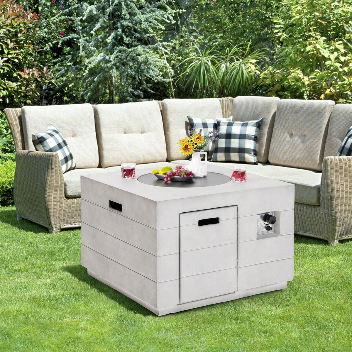 34" Square Propane Fire Pit Table with Lava Rocks – Gray
