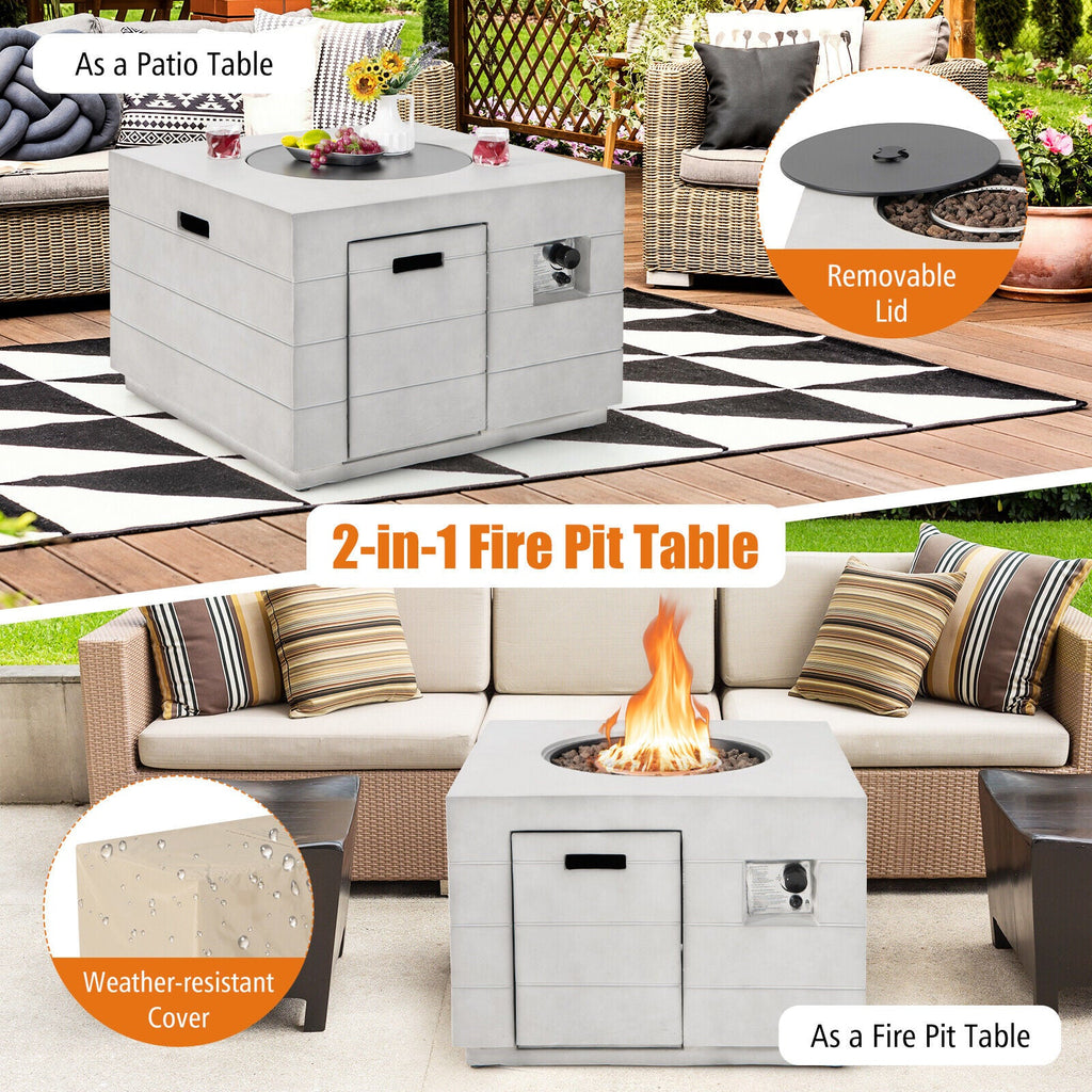 34" Square Propane Fire Pit Table with Lava Rocks – Gray