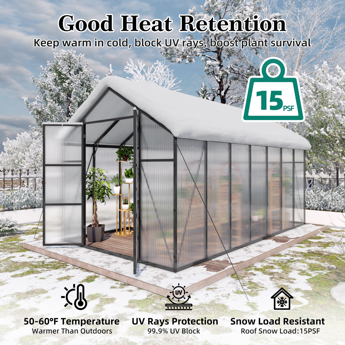 8' × 14' Aluminum Greenhouse with Polycarbonate Panels