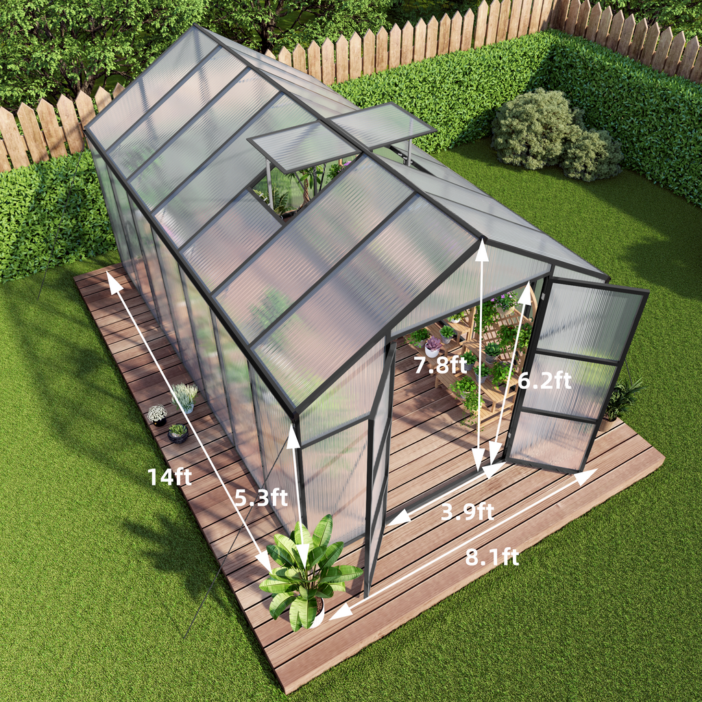 8' × 14' Aluminum Greenhouse with Polycarbonate Panels