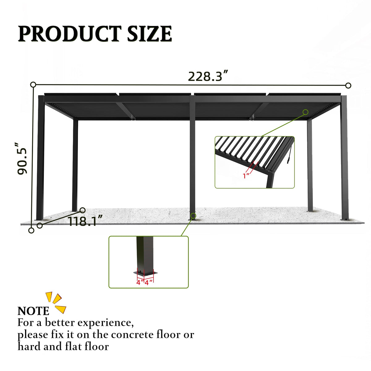 10' × 19' Aluminum Louvered Pergola with Adjustable Roof
