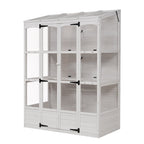 TOPMAX Fir Wood Walk-In Greenhouse with Skylights & Folding Shelves