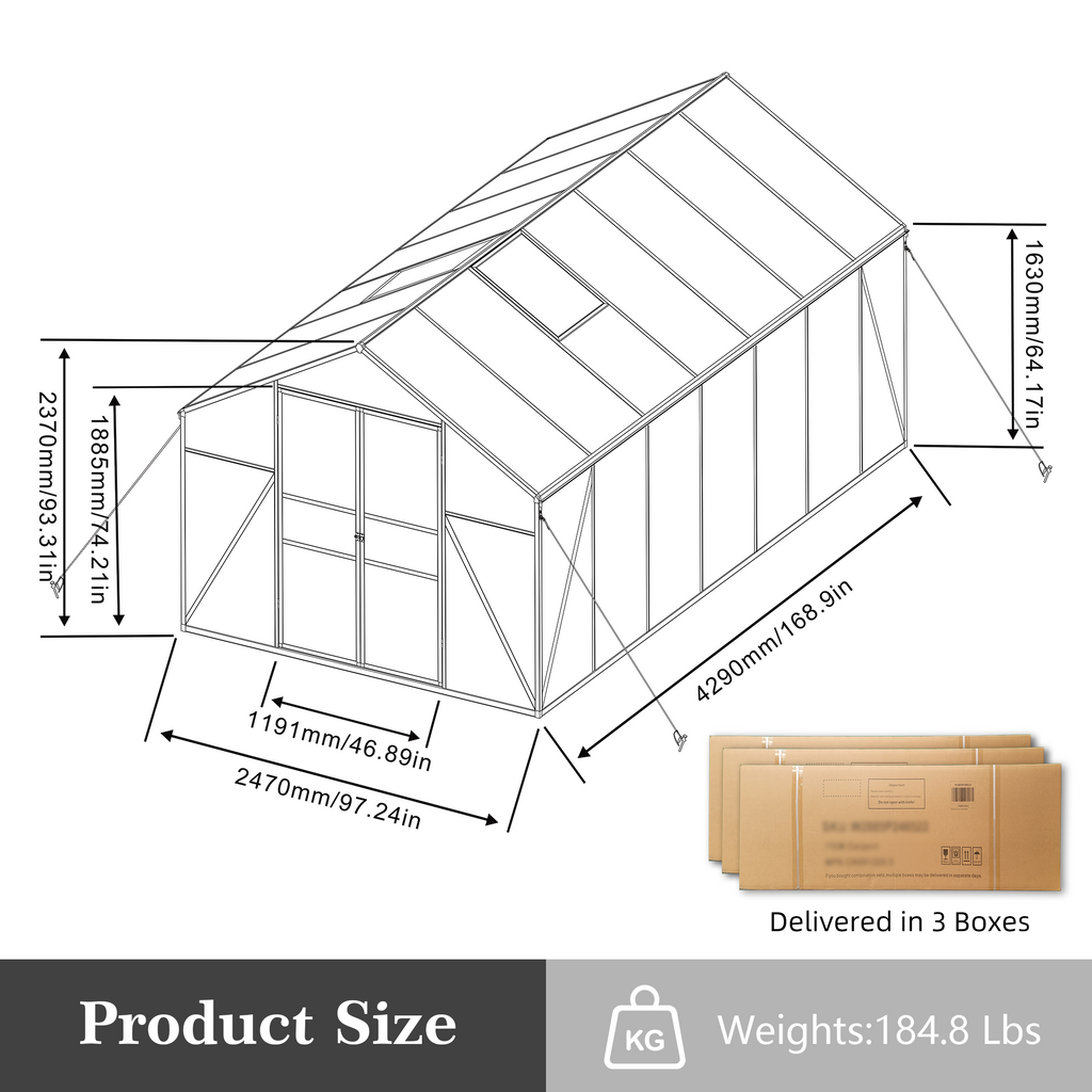 8' × 14' Aluminum Greenhouse with Polycarbonate Panels