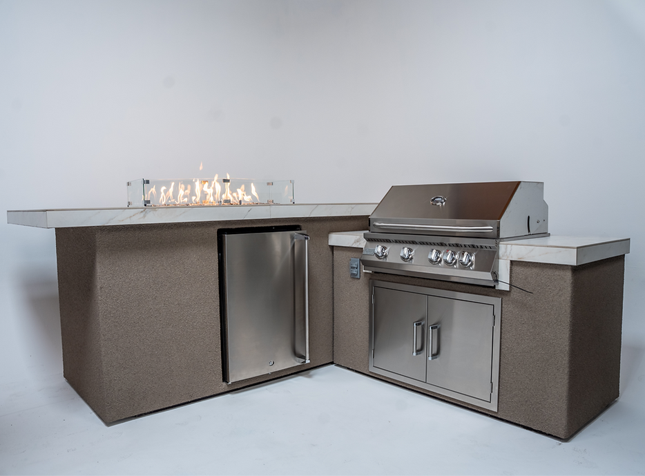 KoKoMo 7'6" × 9' Outdoor Kitchen Island with Fire Feature