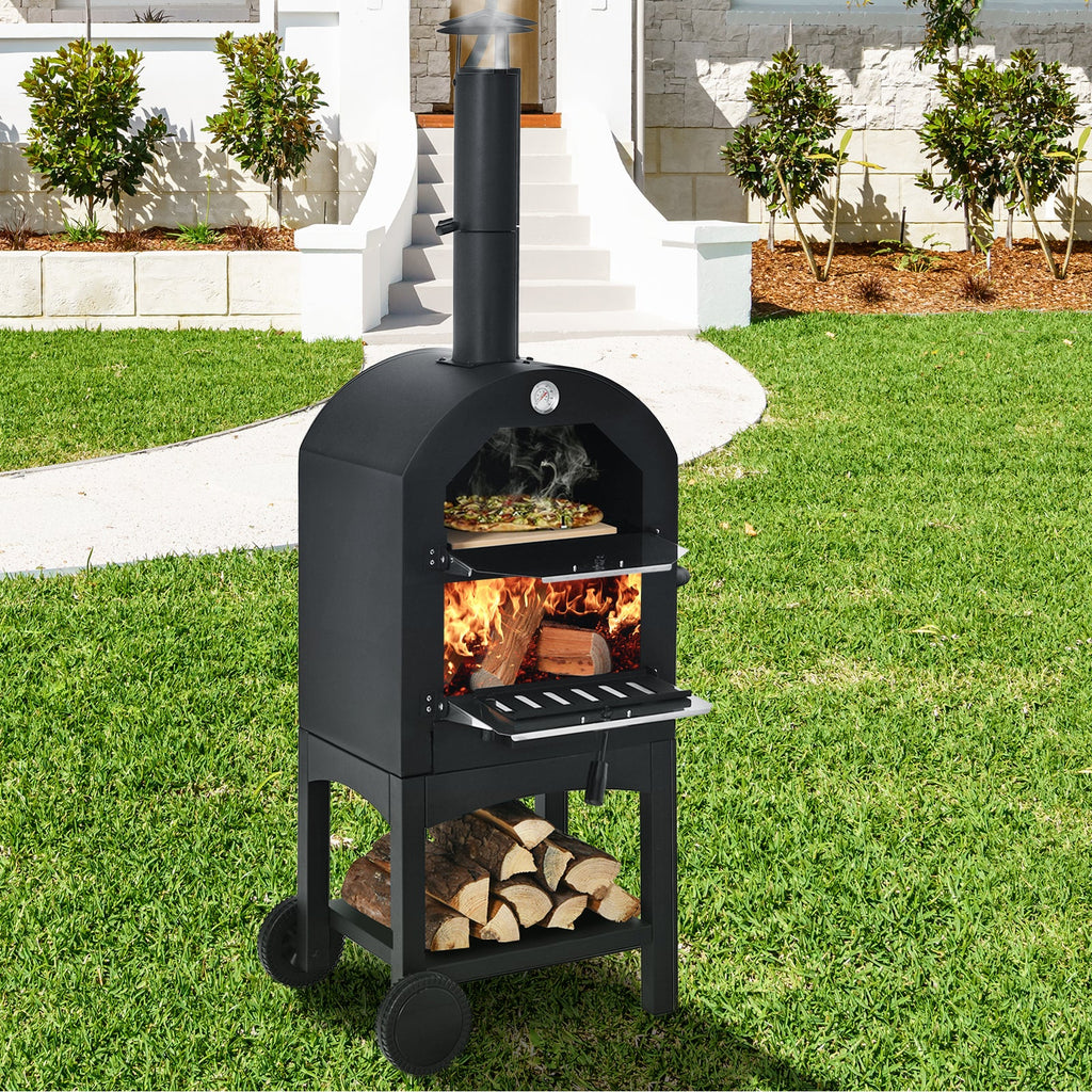 Portable Wood-Fired Pizza Oven with Stone & Weatherproof Cover
