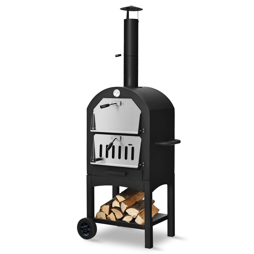 Portable Wood-Fired Pizza Oven with Stone & Weatherproof Cover