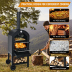 Portable Wood-Fired Pizza Oven with Stone & Weatherproof Cover