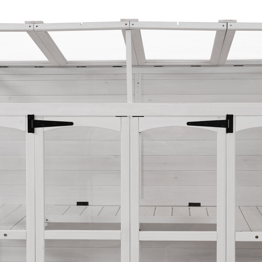 TOPMAX Fir Wood Walk-In Greenhouse with Skylights & Folding Shelves