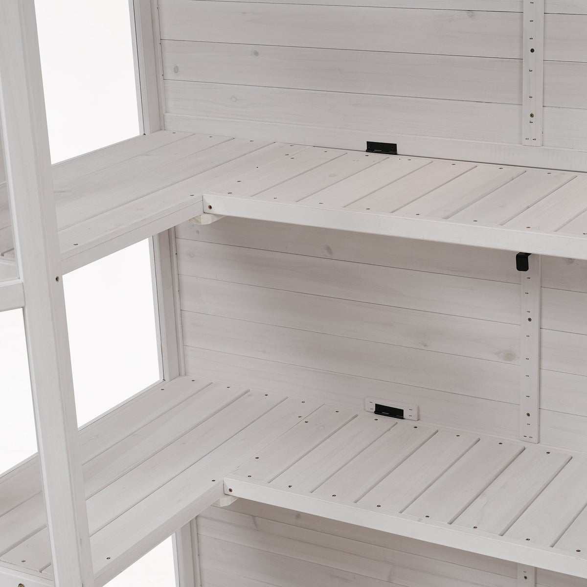 TOPMAX Fir Wood Walk-In Greenhouse with Skylights & Folding Shelves
