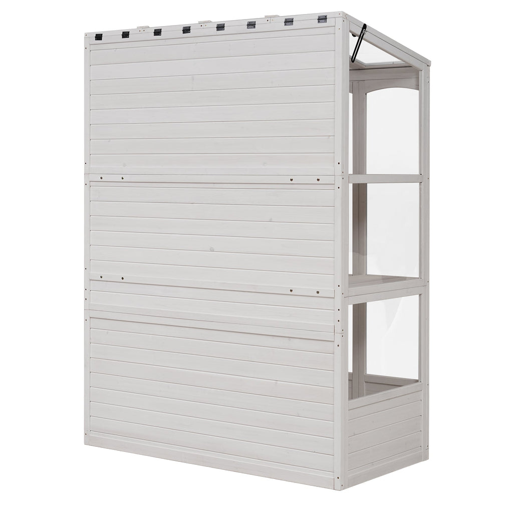 TOPMAX Fir Wood Walk-In Greenhouse with Skylights & Folding Shelves