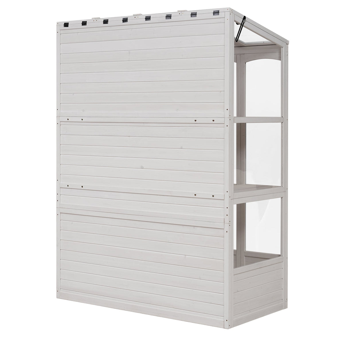 TOPMAX Fir Wood Walk-In Greenhouse with Skylights & Folding Shelves