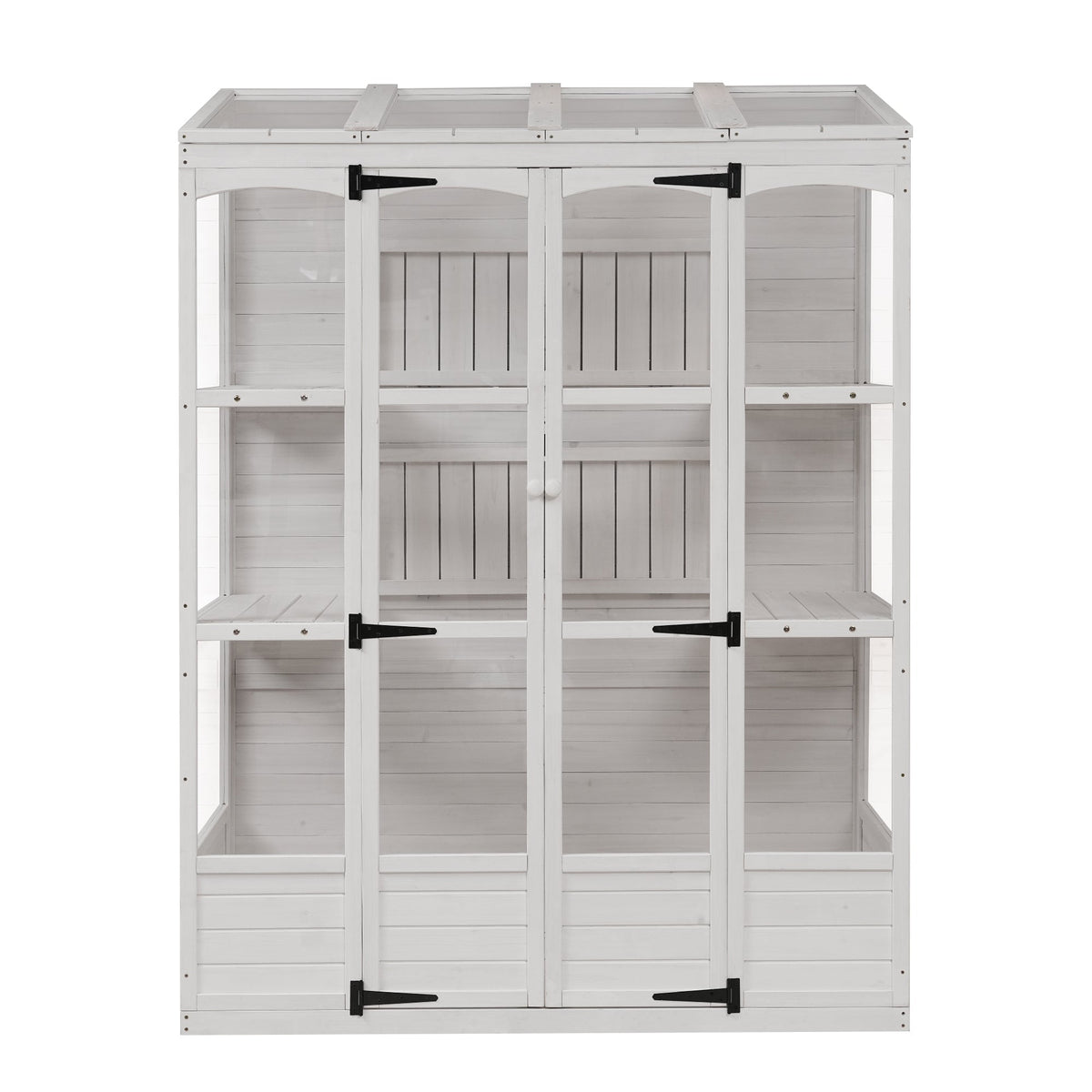 TOPMAX Fir Wood Walk-In Greenhouse with Skylights & Folding Shelves