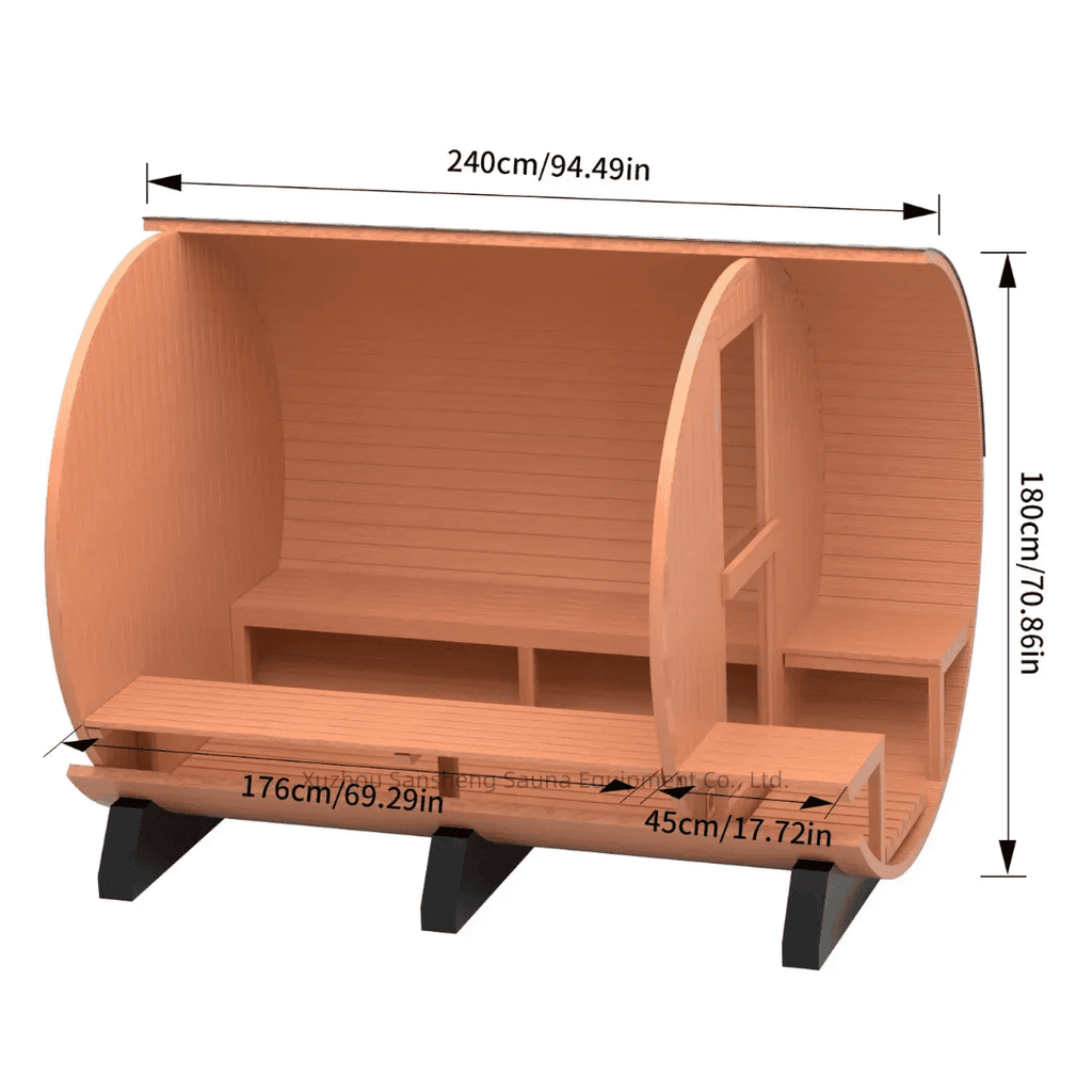 Handcrafted Red Cedar Barrel Sauna with 9kW Electric Heater
