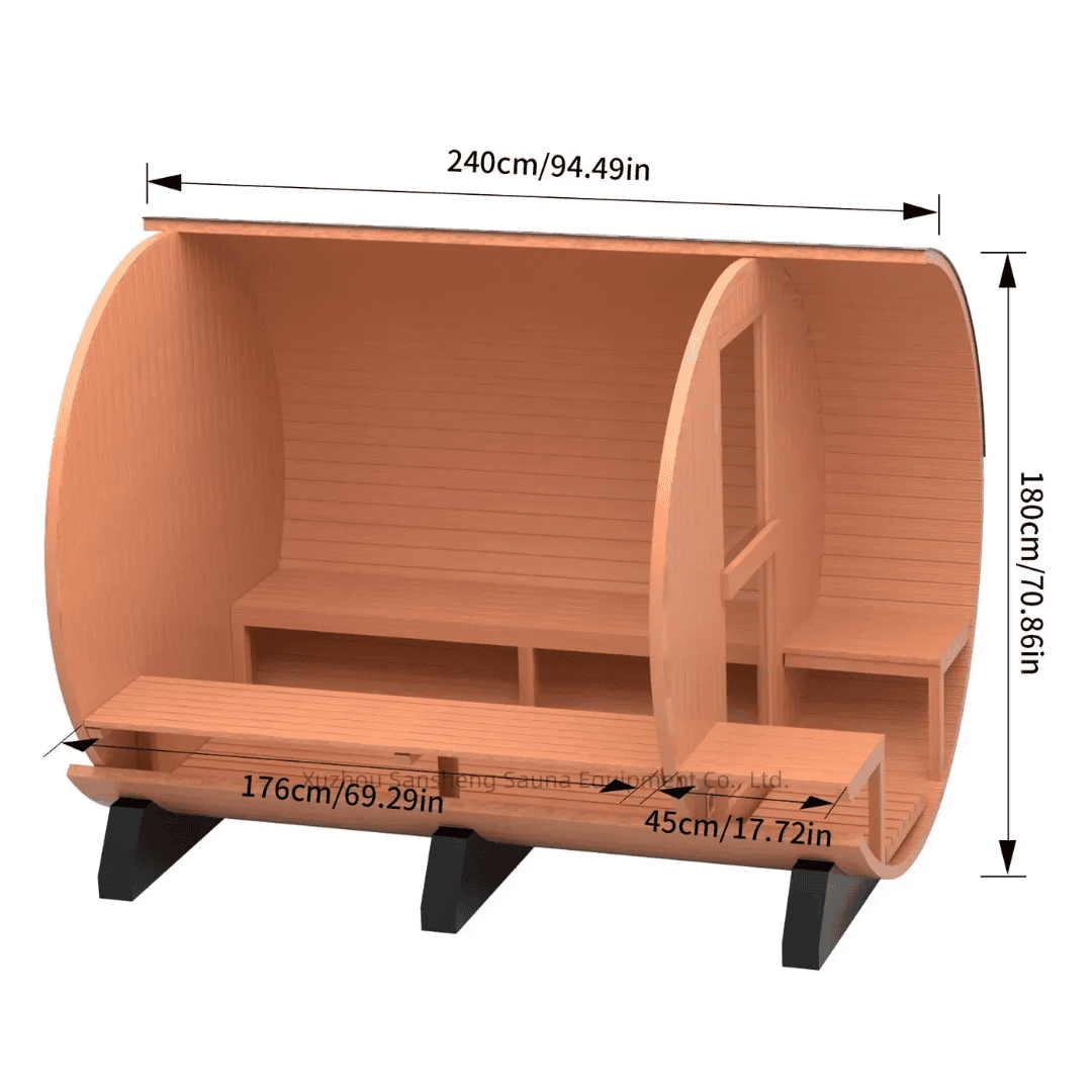 Handcrafted Red Cedar Barrel Sauna with 9kW Electric Heater