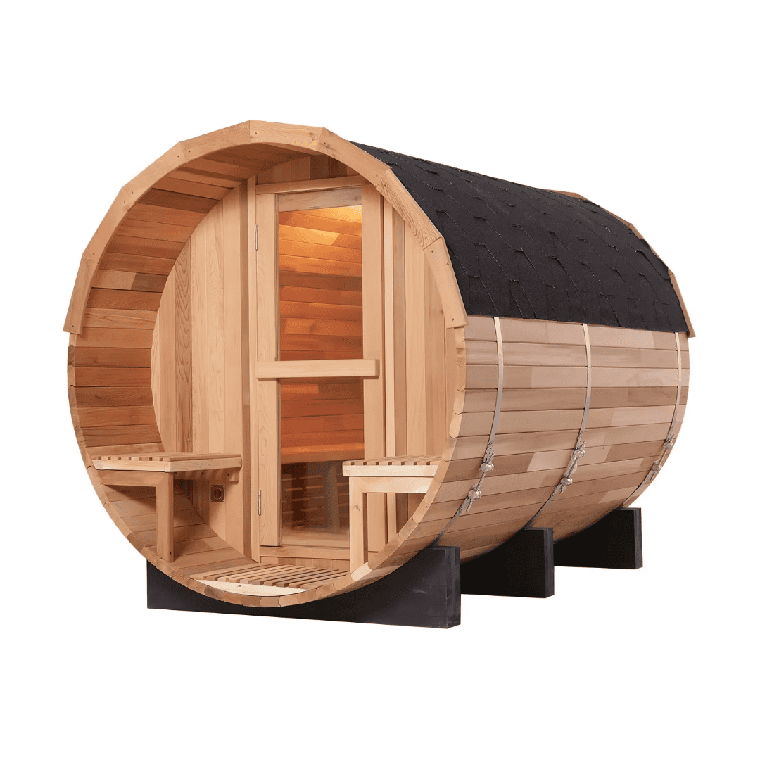 Handcrafted Red Cedar Barrel Sauna with 9kW Electric Heater