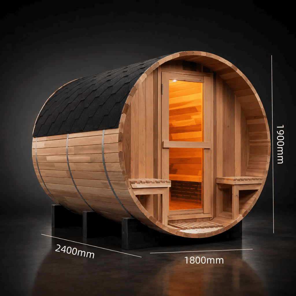 Handcrafted Red Cedar Barrel Sauna with 9kW Electric Heater