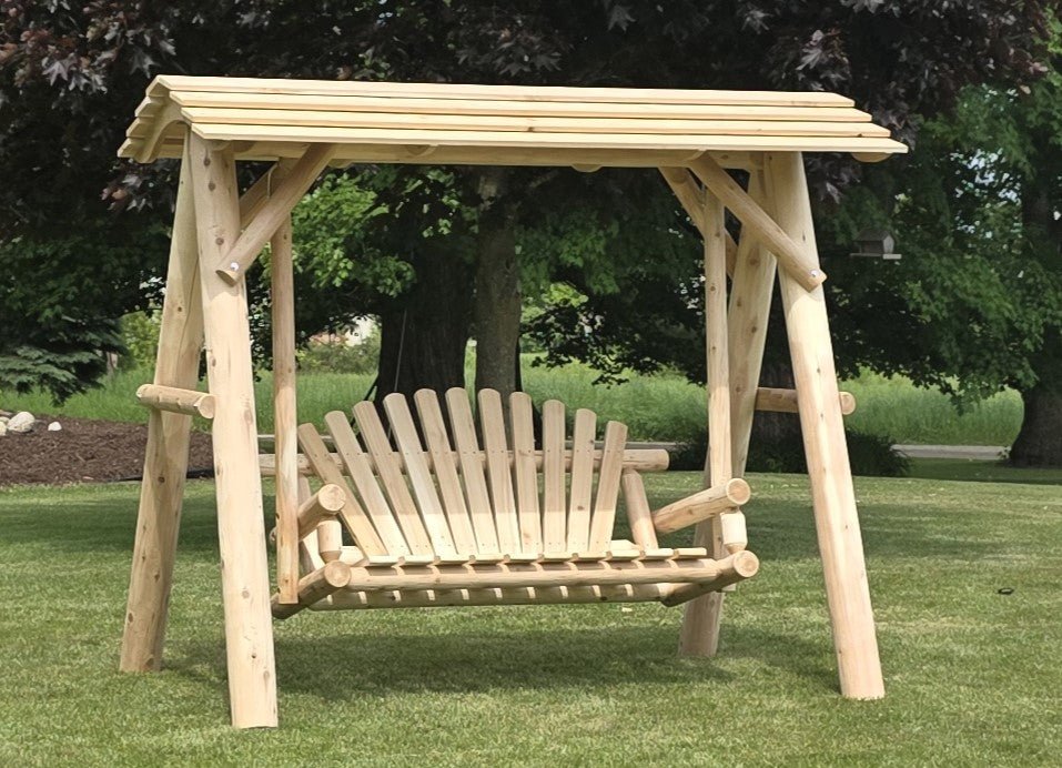 Handcrafted Cedar Porch Swing with Canopy