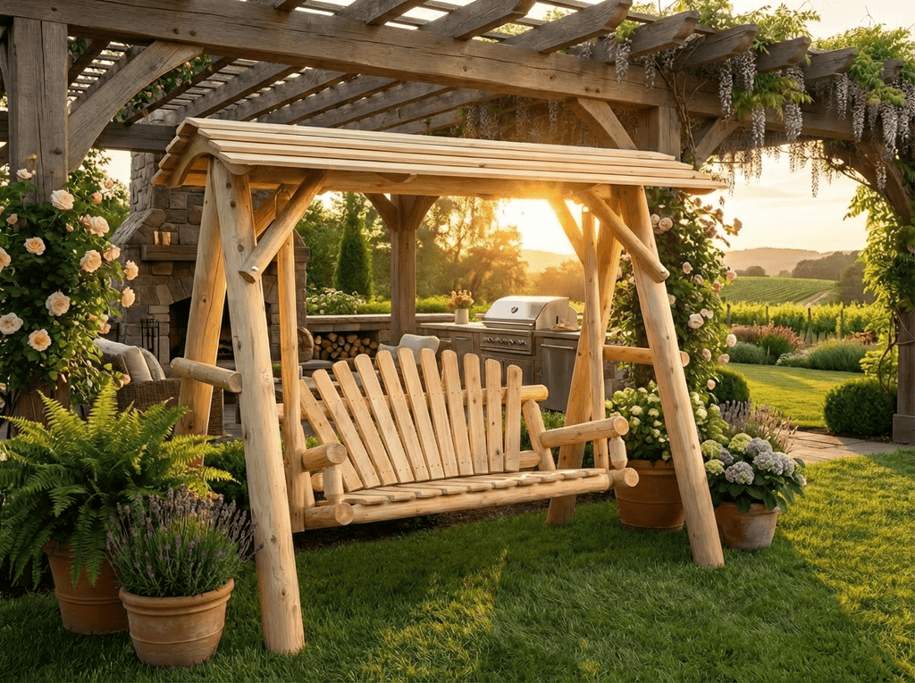 Handcrafted Cedar Porch Swing with Canopy