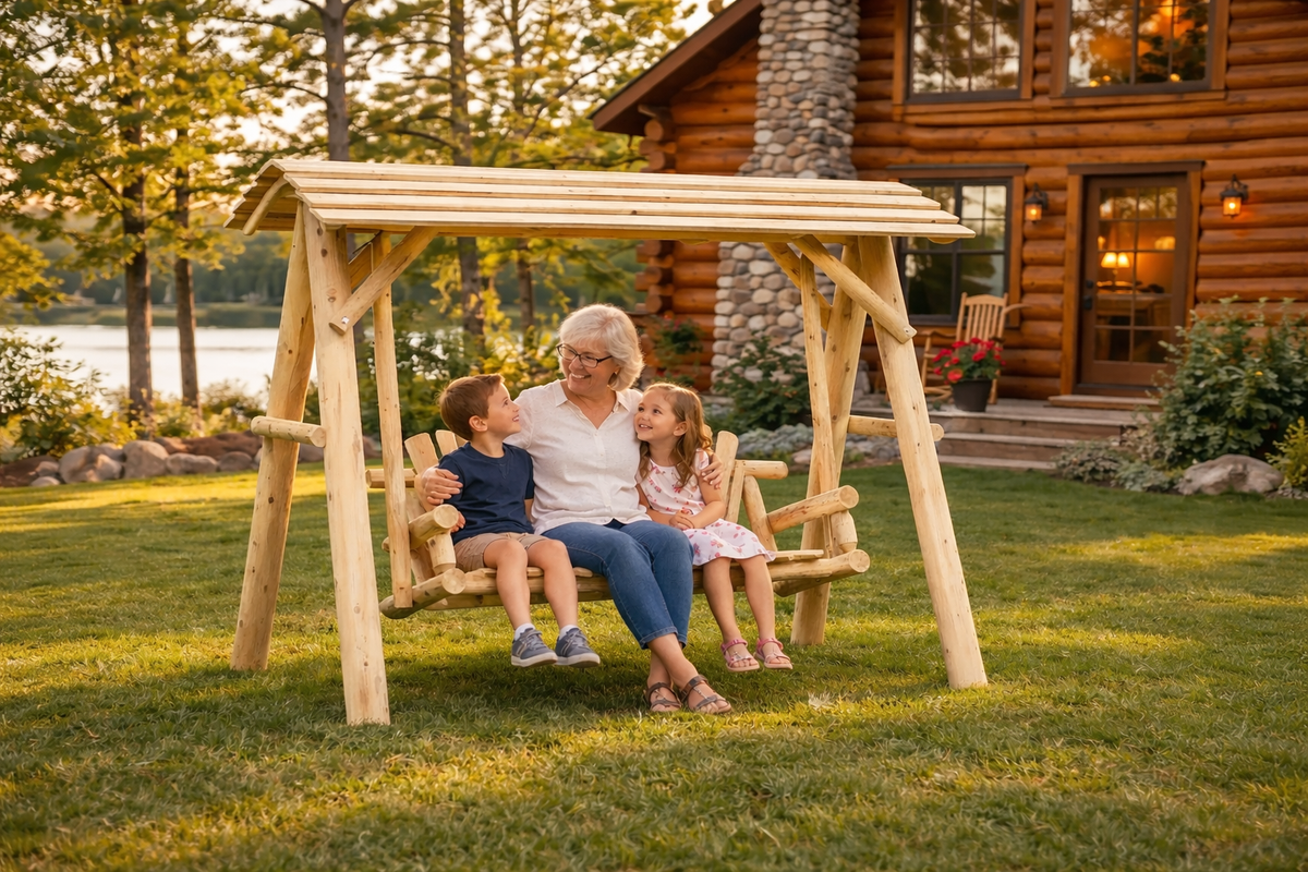 Handcrafted Cedar Porch Swing with Canopy