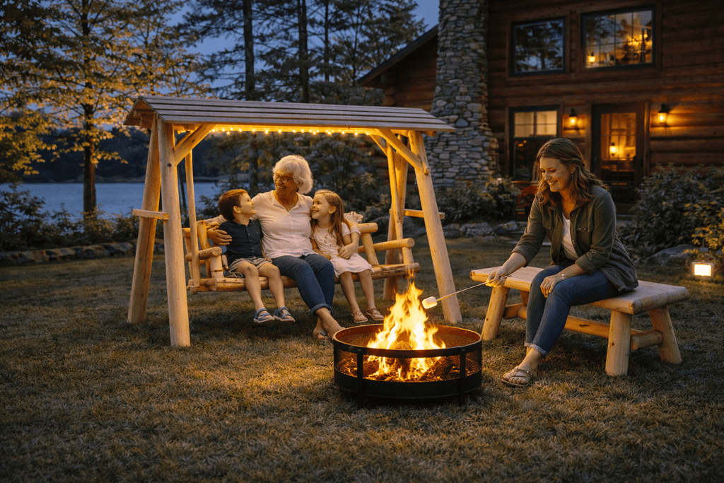 Handcrafted Cedar Porch Swing with Canopy