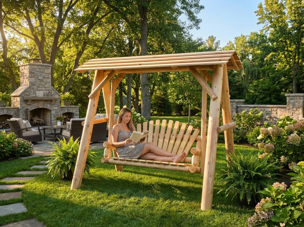 Handcrafted Cedar Porch Swing with Canopy
