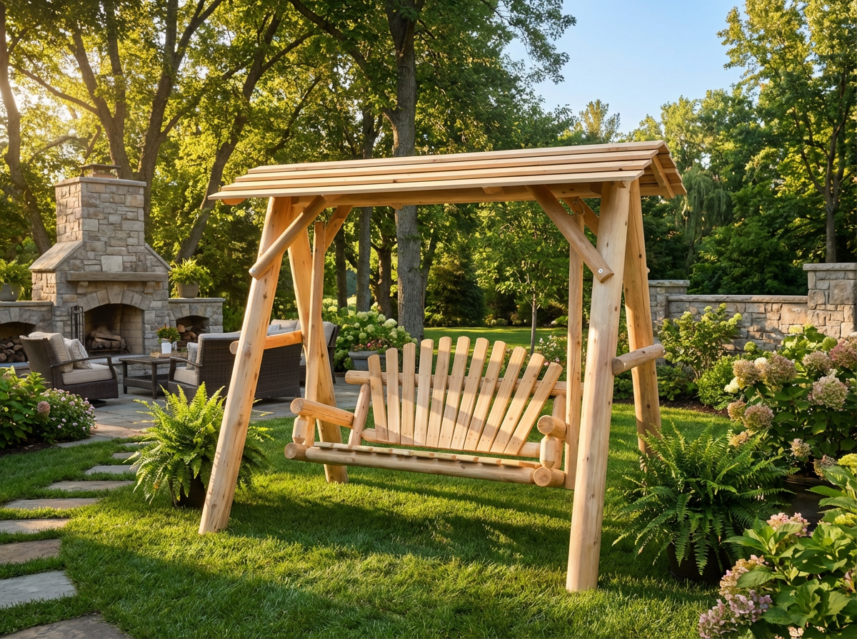 Handcrafted Cedar Porch Swing with Canopy