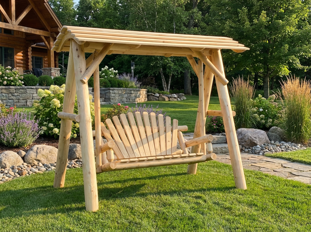 Handcrafted Cedar Porch Swing with Canopy